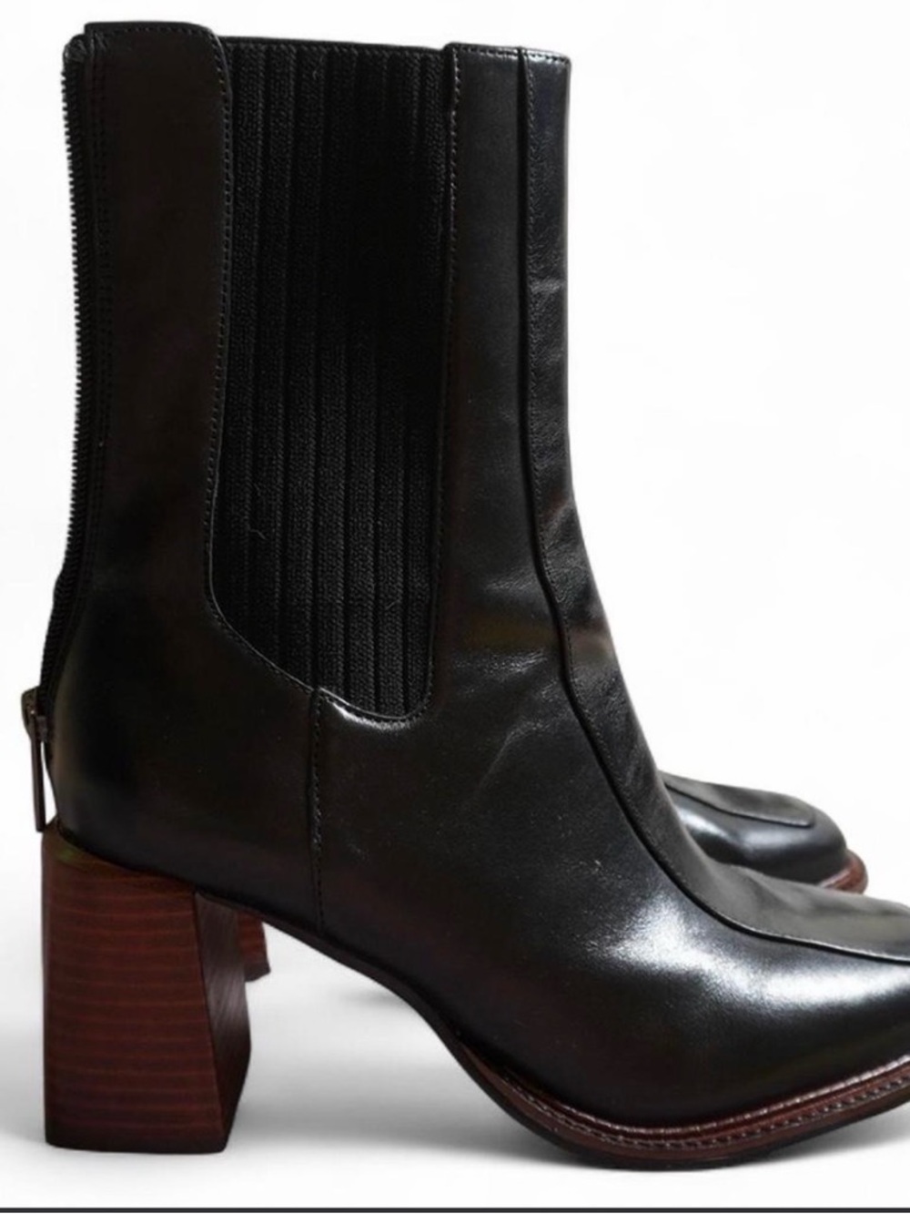 Steve Madden Black Leather Block Heel Chelsea Boots